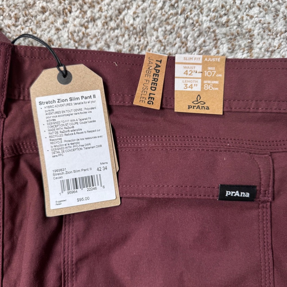 PrAna 42x34 Stretch Zion Slim Fit Tapered Leg Cargo Pants Cacao Red Performance - Picture 5 of 5